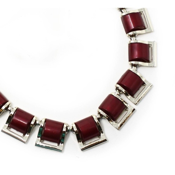 Vintage Deco Red Gold Thermoplastic Necklace & Clip On Earrings Set - Hey Viv - Picture 2 of 6